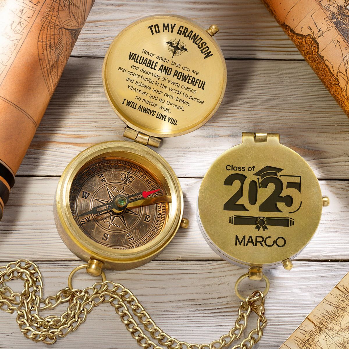 Personalized Engraved Compass - Family - To My Grandson - I Will Always Love You - Gpb22017