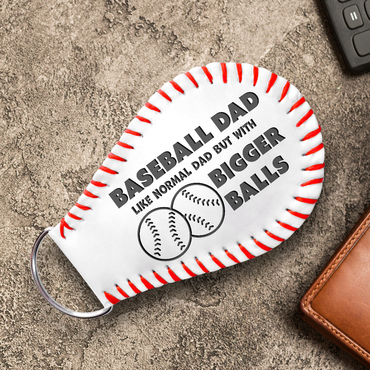Handmade Leather Baseball Keychain - Baseball - Normal Dad But With Bigger Balls - Gkqi18001