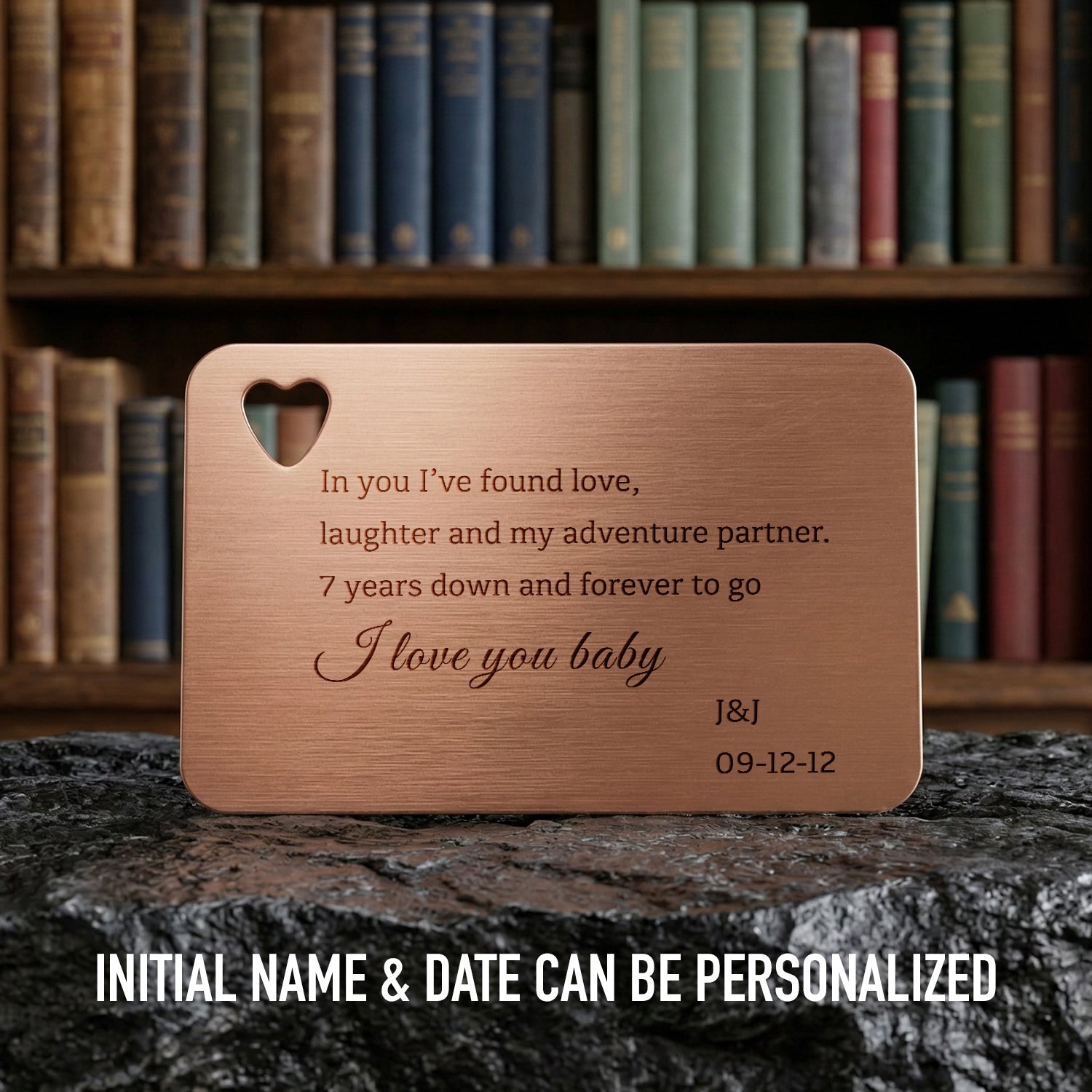 Personalized 7th Anniversary Copper Gift for Him or Her | Wallet Card - 7 Years Down And Forever To Go - Gcg26001