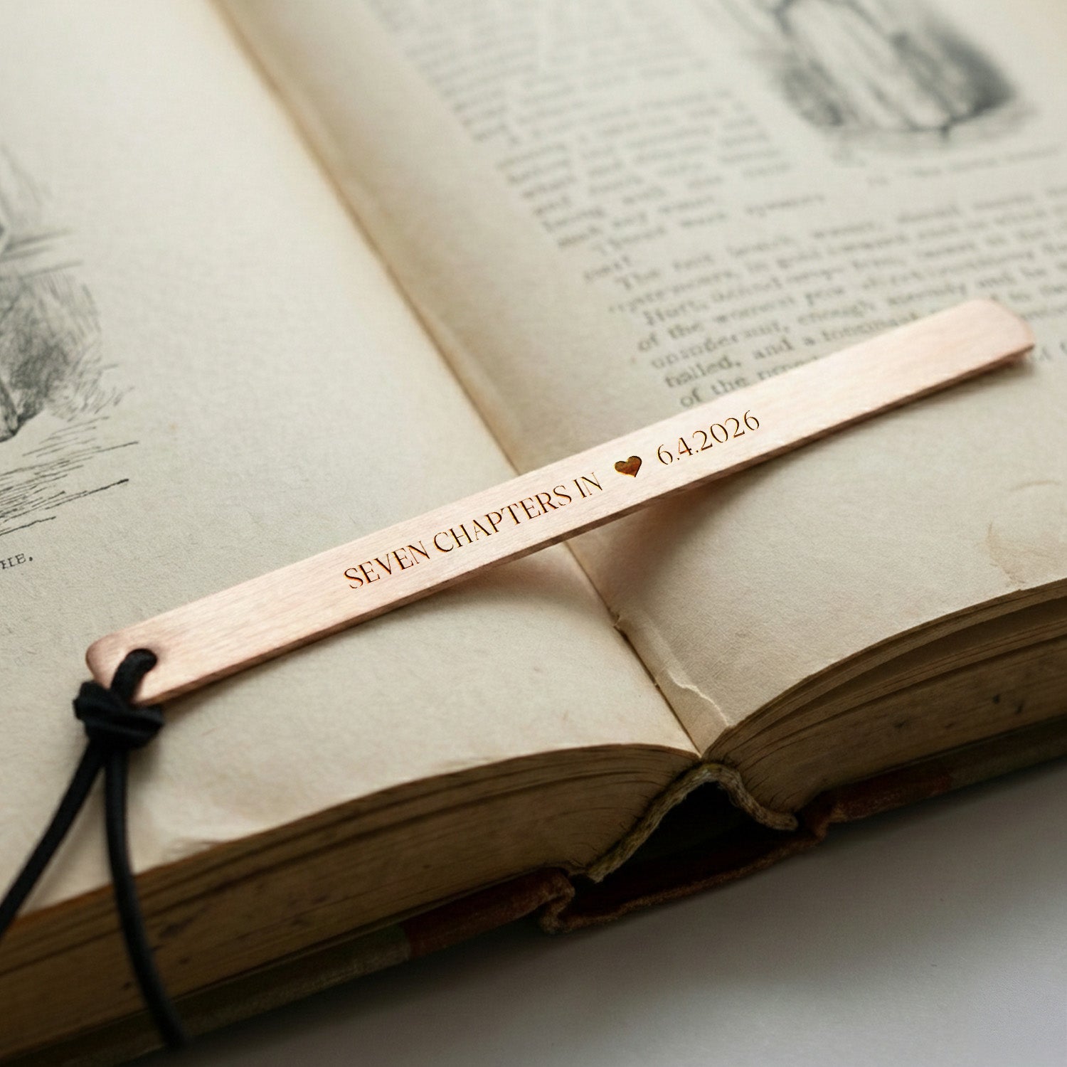 Personalized 7th Anniversary Copper Bookmark - Hand-Stamped "Seven Chapters In" - Gdk26003