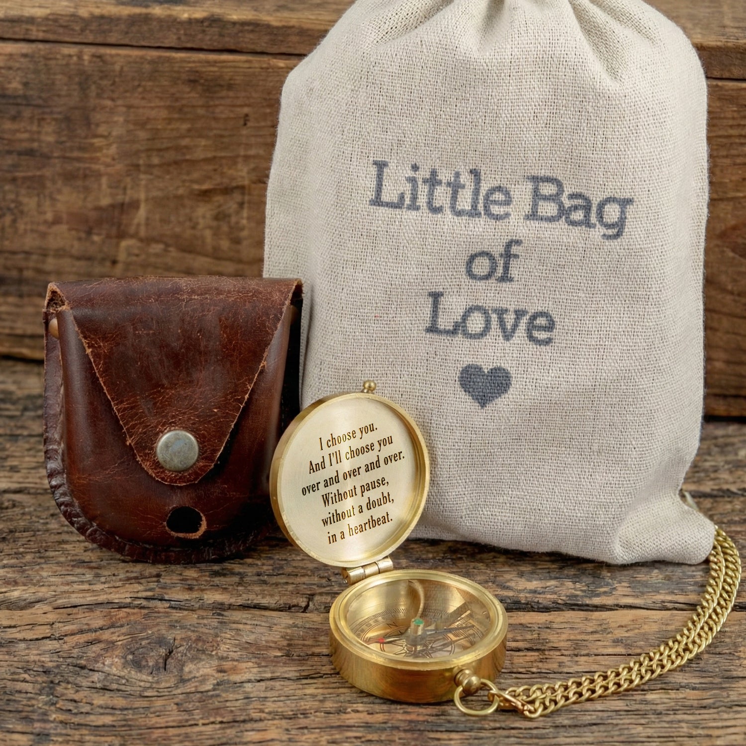 Personalized Traditional 7th Anniversary Copper Gift for Husband | Engraved Bronze Compass - I'll Choose You Over And Over And Over - Gpb14032