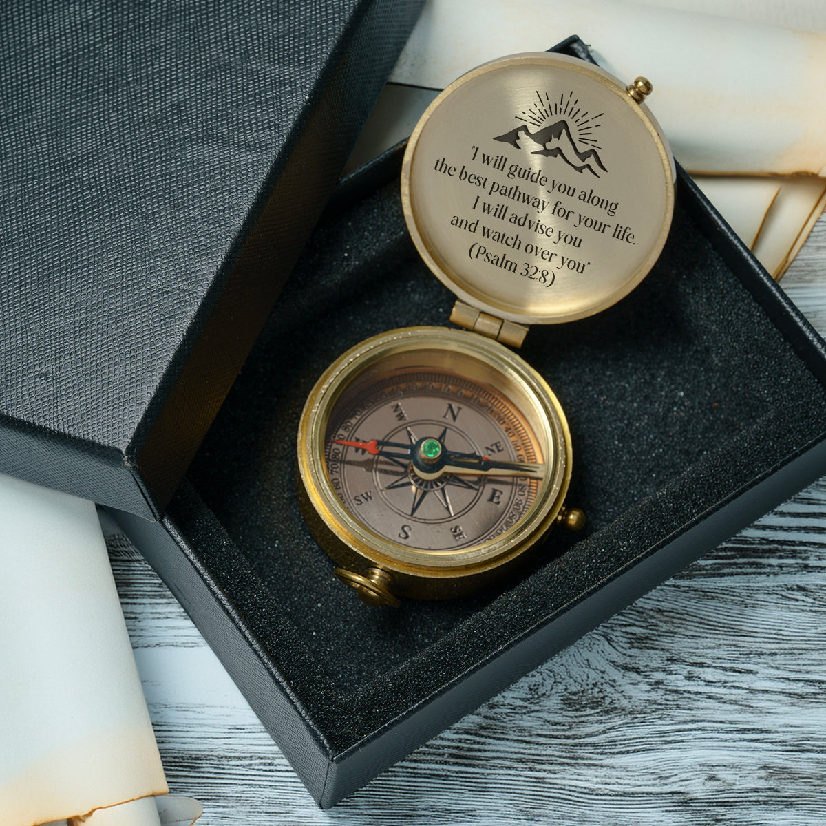 One Step with Faith, Forever Guided - I Will Advise You And Watch Over You - Baptism & Communion Compass + Free Personalized Communion Bag - Gpb16088