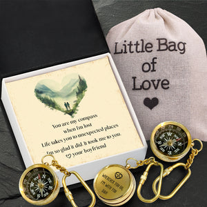 Personalized Brass Compass Keychain - Family - To My Girlfriend - You Are My Compass When I'm Lost - Gkqj13004