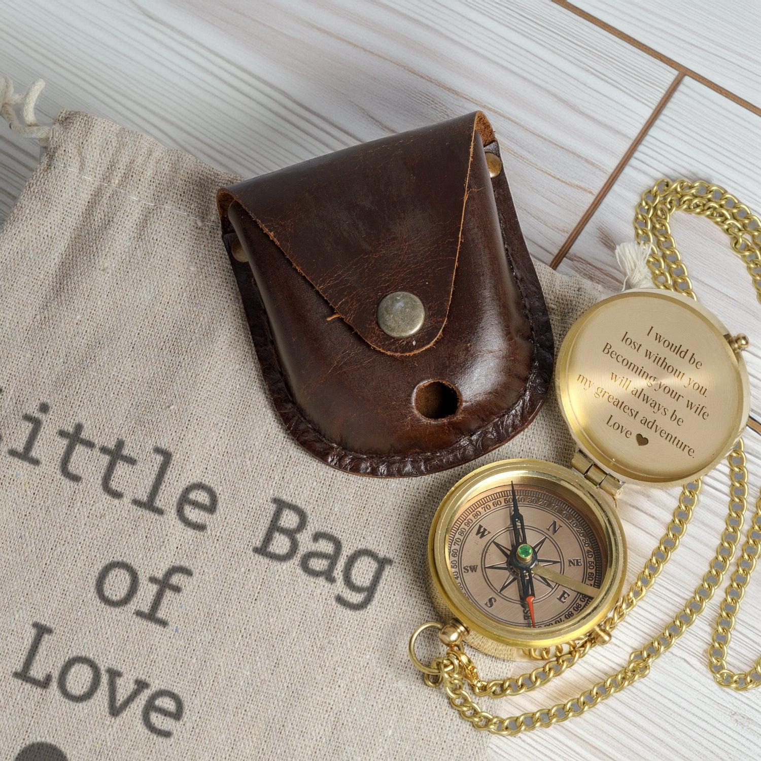 Personalized Engraved Bronze Compass - Handmade 7 years Anniversary Gift for Man | Custom Name, Date - Gpb26267