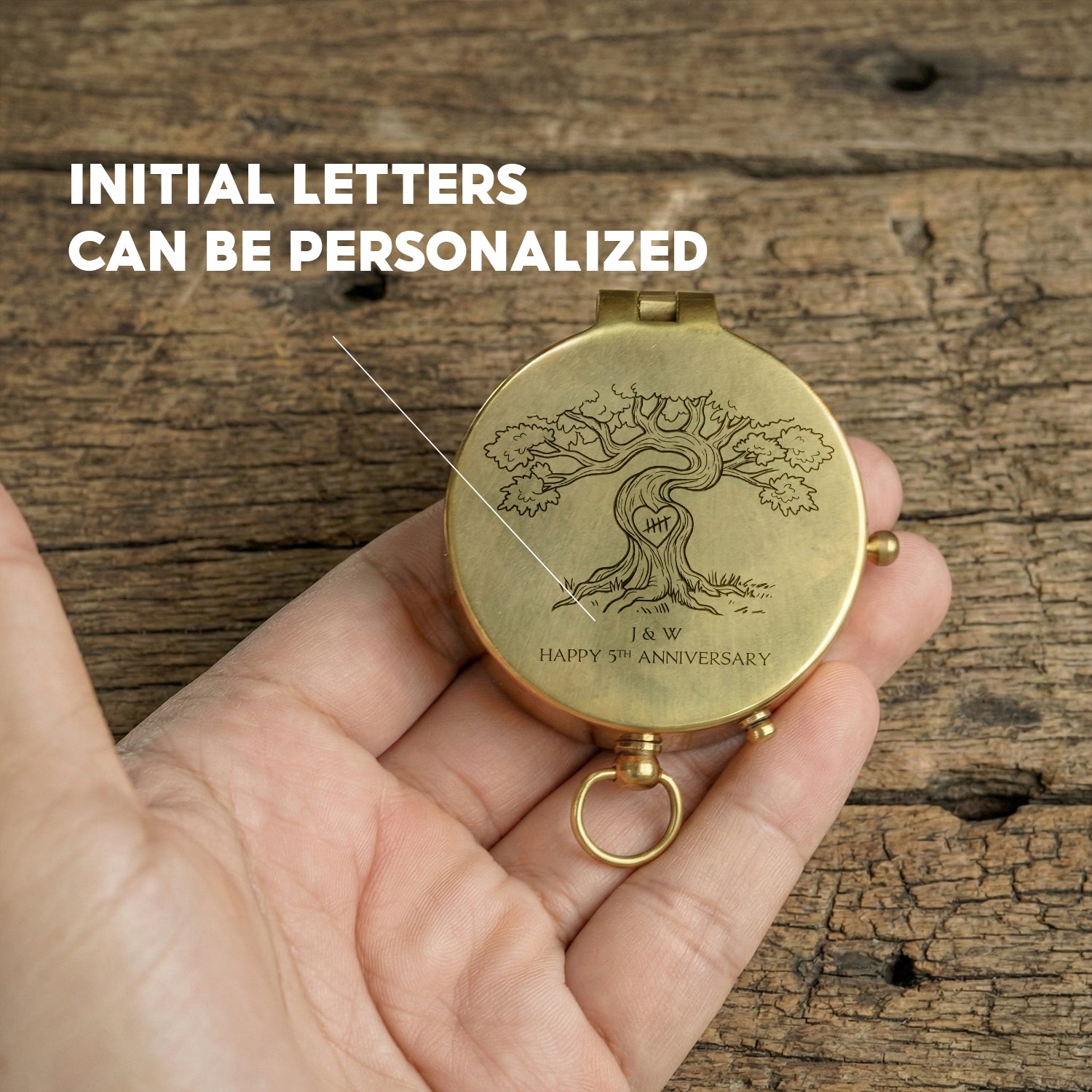 Personalized Engraved Bronze Compass - Handmade 5 years Anniversary Gift for Him | Custom Name, Date - Gpb26297