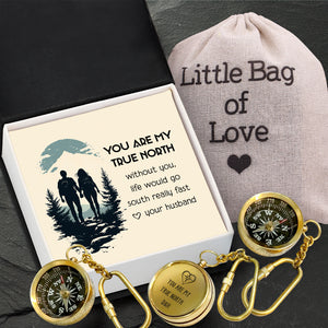 Personalized Brass Compass Keychain - Family - To My Wife - You Are My True North - Gkqj15006