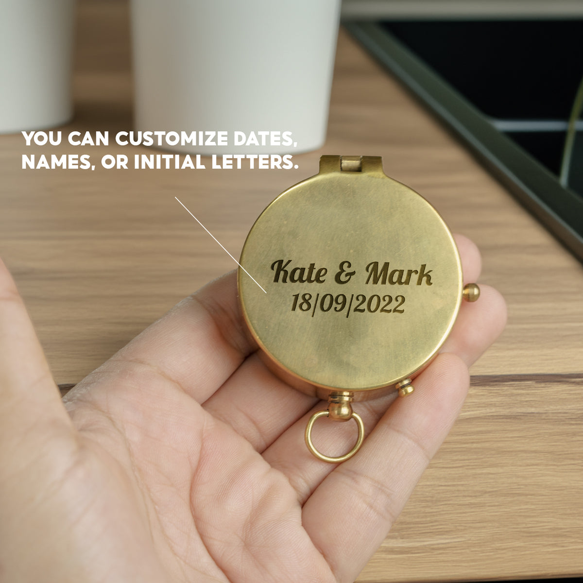 Personalized Engraved Bronze Compass - Handmade 7 years Anniversary Gift for Man | Custom Name, Date - Gpb26267