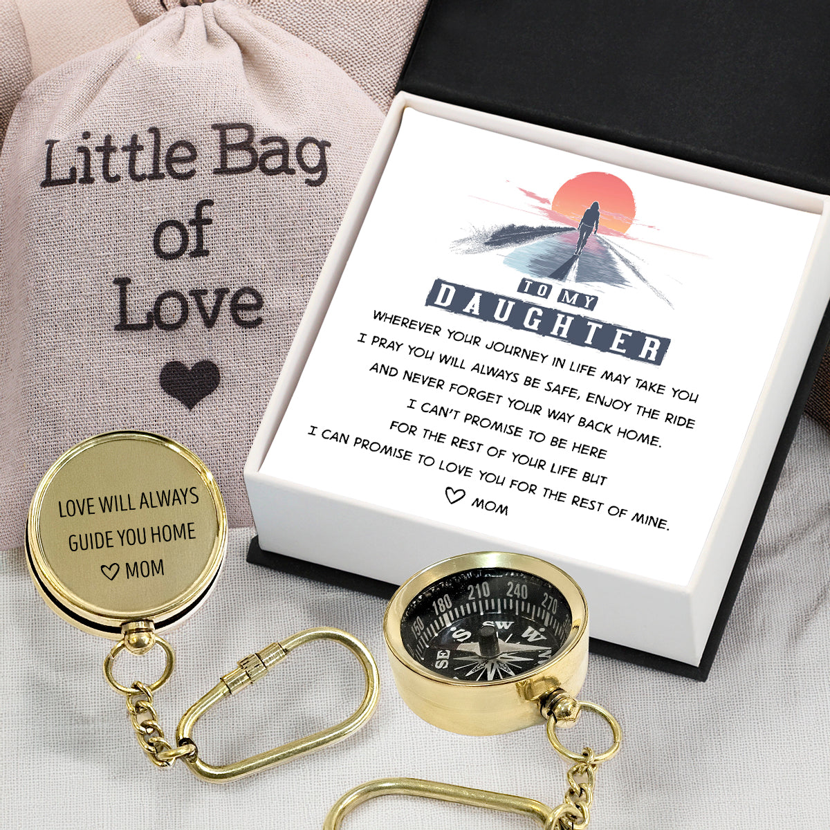 Personalized Brass Compass Keychain - Family - To My Daughter - From Mom - I Pray You Will Always Be Safe - Gkqj17002