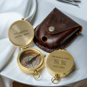 Personalized Engraved Bronze Compass - Handmade 10 years Anniversary Gift for Couples | Custom Name, Date - Gpb26251