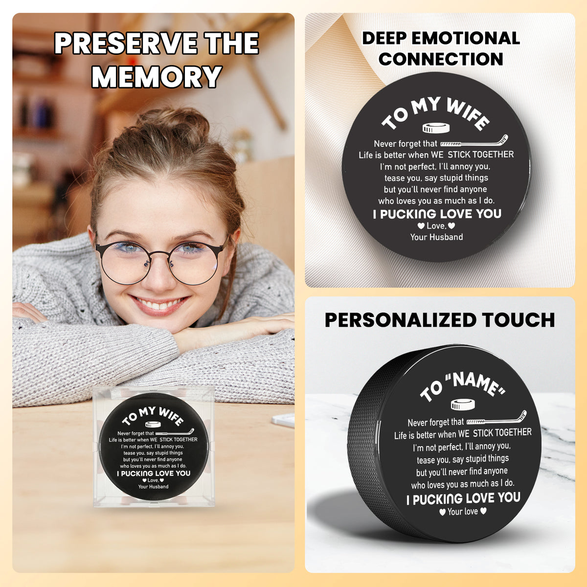 Personalized Hockey Puck - Hockey - To My Wife - Life Is Better When We Stick Together - Gai15011