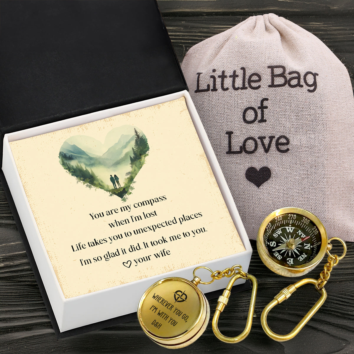 Personalized Brass Compass Keychain - Family - To My Husband - You Are My Compass When I'm Lost - Gkqj14004