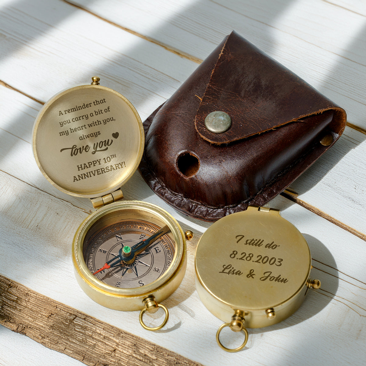 Personalized Engraved Bronze Compass - Handmade 10 years Anniversary Gift for Couples | Custom Name, Date - Gpb26249
