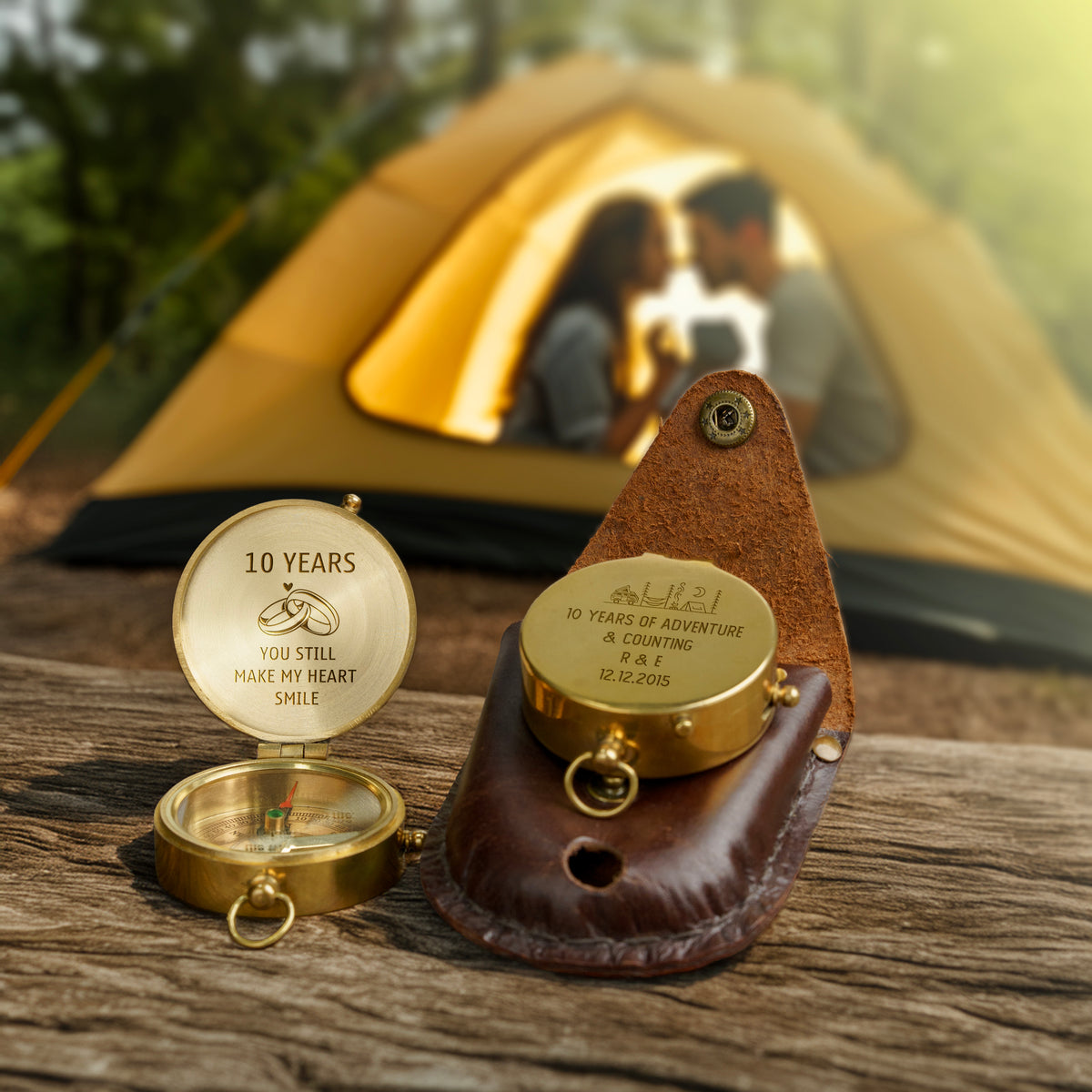 Personalized Engraved Bronze Compass - Handmade 10 years Anniversary Gift for Couples | Custom Name, Date - Gpb26258