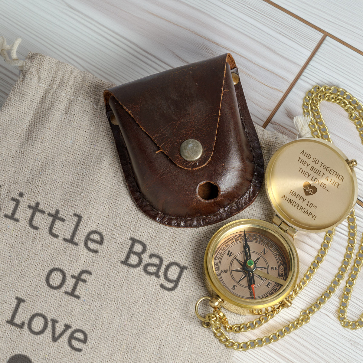 Personalized Engraved Bronze Compass - Handmade 10 years Anniversary Gift for Couples | Custom Name, Date - Gpb26252