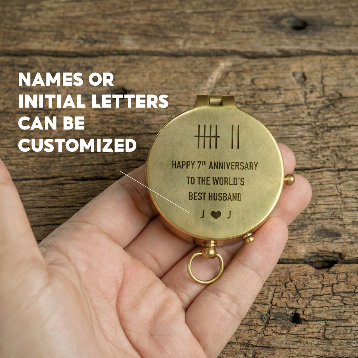 Personalized Traditional 7th Anniversary Copper Gift for Husband | Engraved Bronze Compass - In You I’ve Found Love, Laughter - Gpb14031