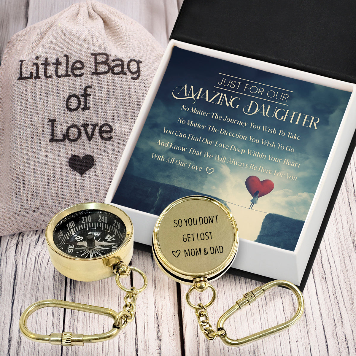 Personalized Brass Compass Keychain - Family - Just For Our Amazing Daughter - With All Our Love - Gkqj17005