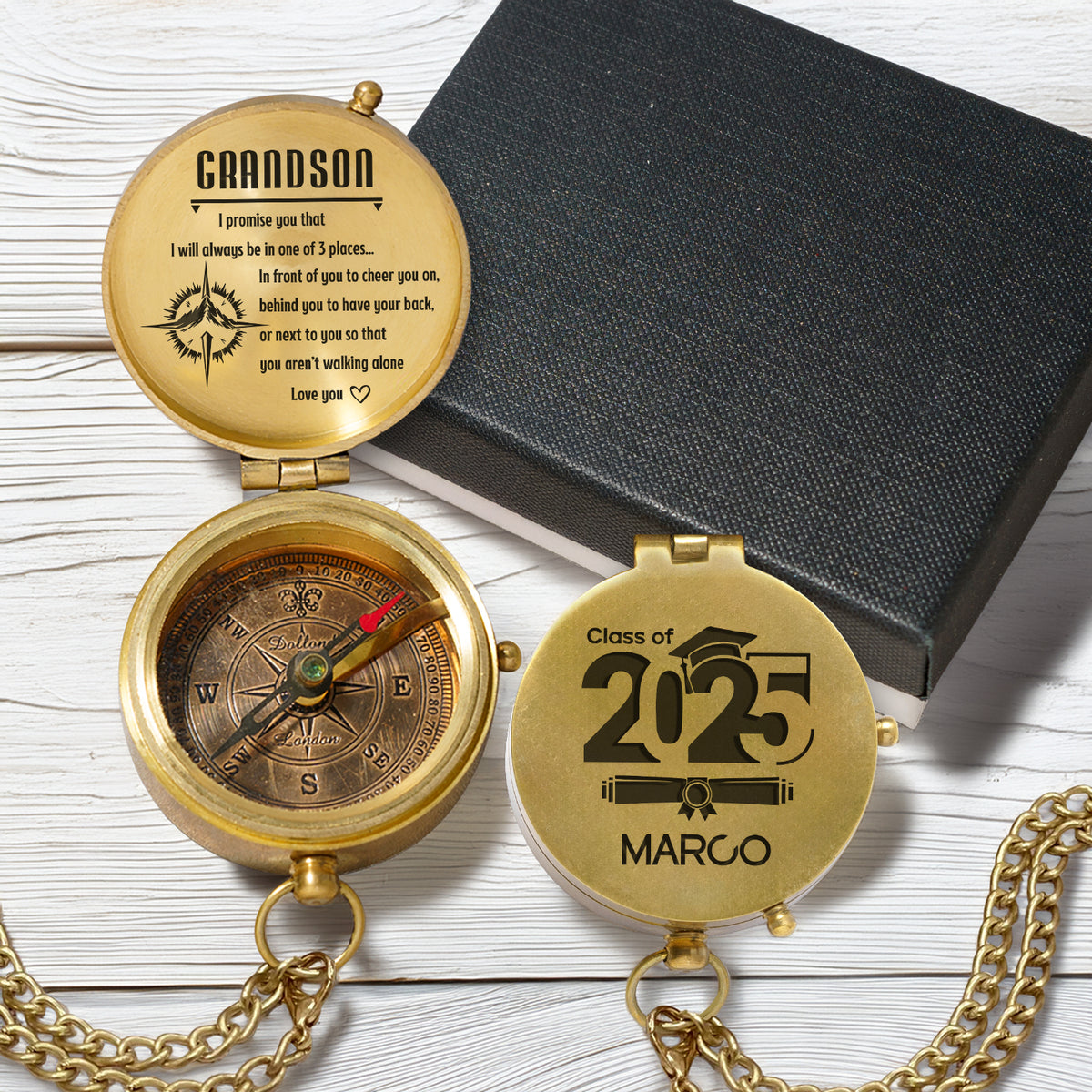 Personalized Engraved Compass - Family - To My Grandson - I Will Always Behind You To Have Your Back - Gpb22018