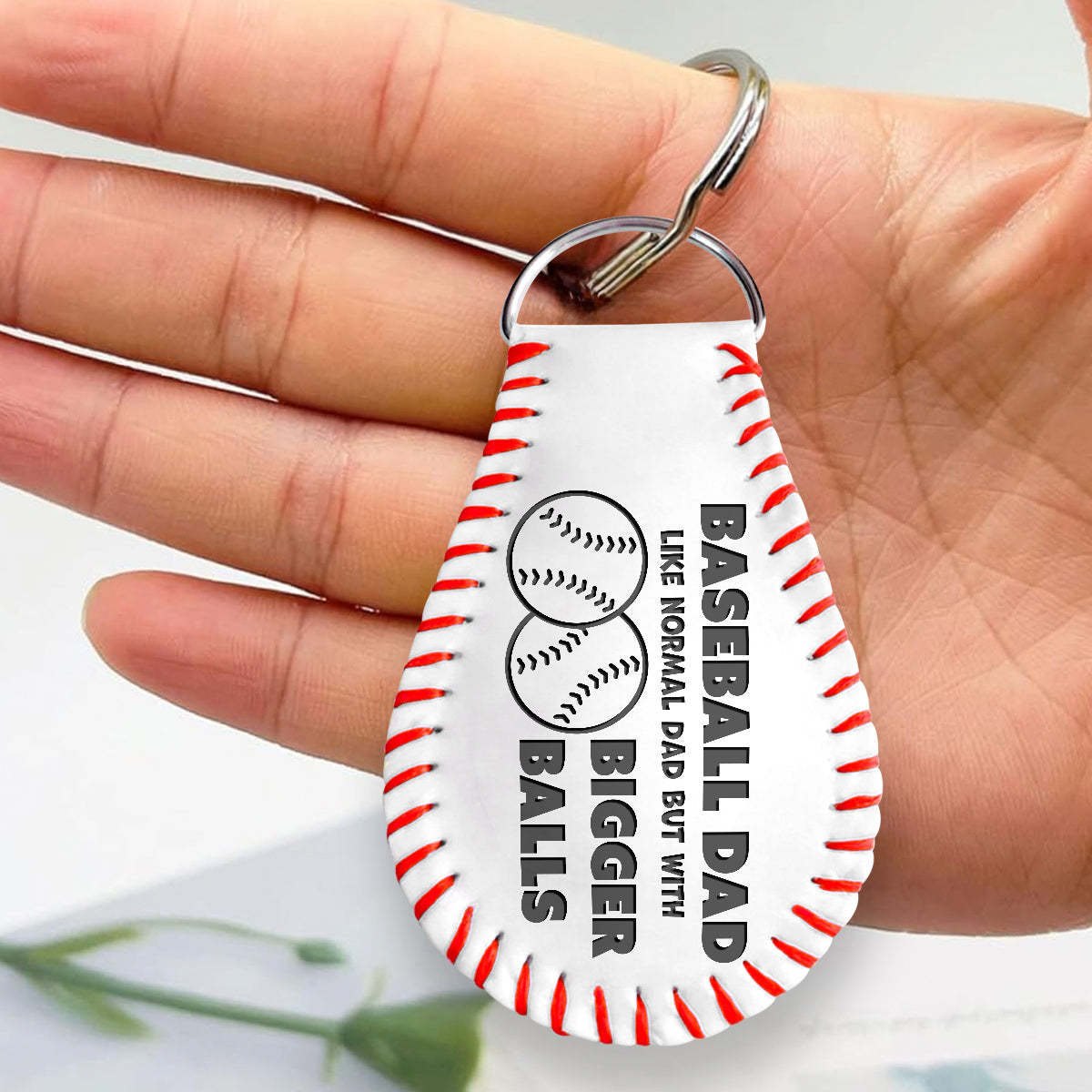 Handmade Leather Baseball Keychain - Baseball - Normal Dad But With Bigger Balls - Gkqi18001