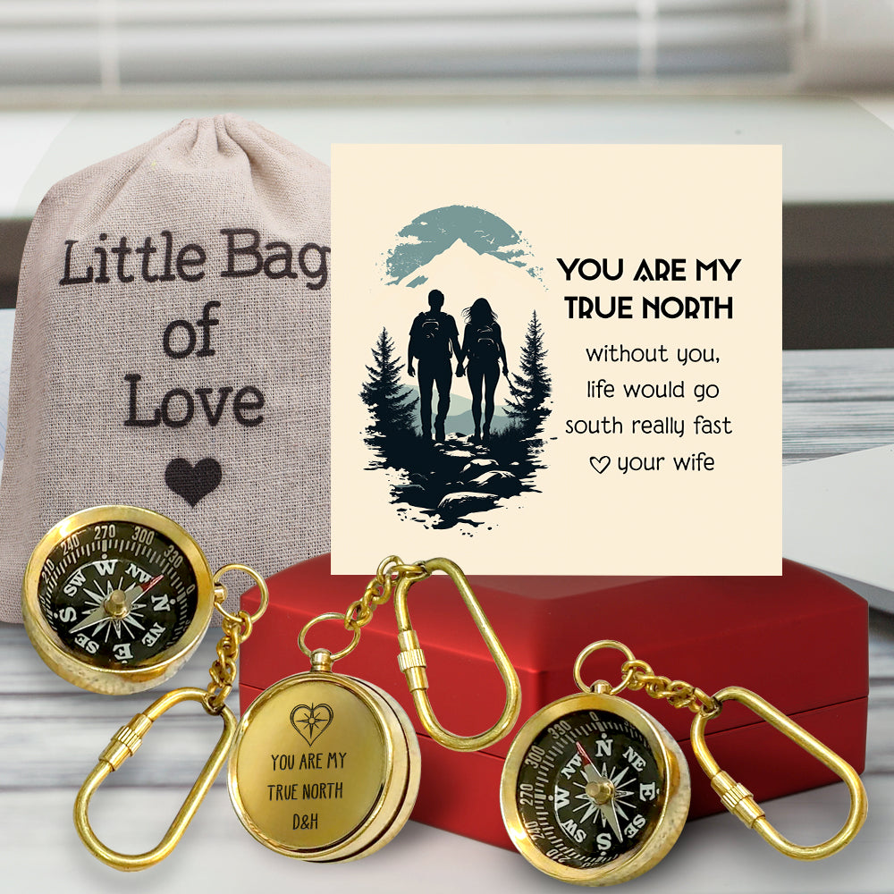 Personalized Brass Compass Keychain - Family - To My Husband - You Are My True North - Gkqj14006