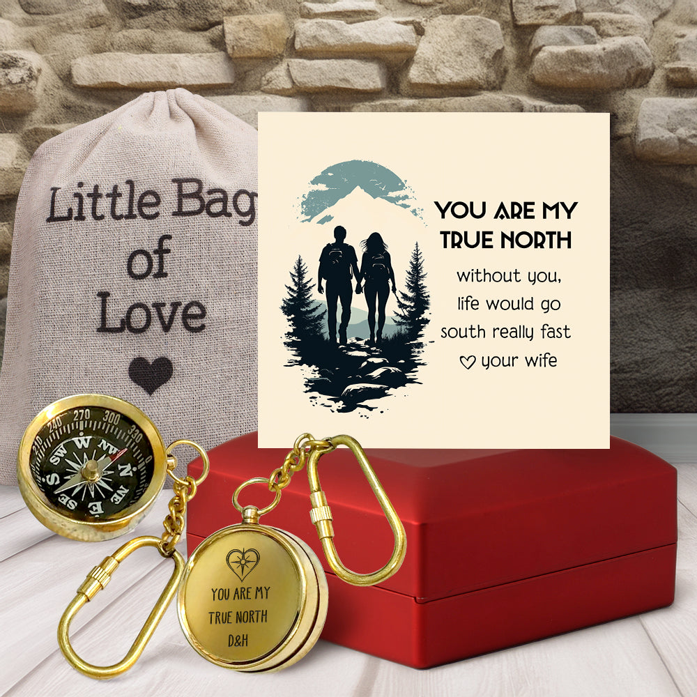 Personalized Brass Compass Keychain - Family - To My Husband - You Are My True North - Gkqj14006