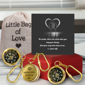 Personalized Brass Compass Keychain - Family - To My Husband - Wherever You Go, I’m With You - Gkqj14005