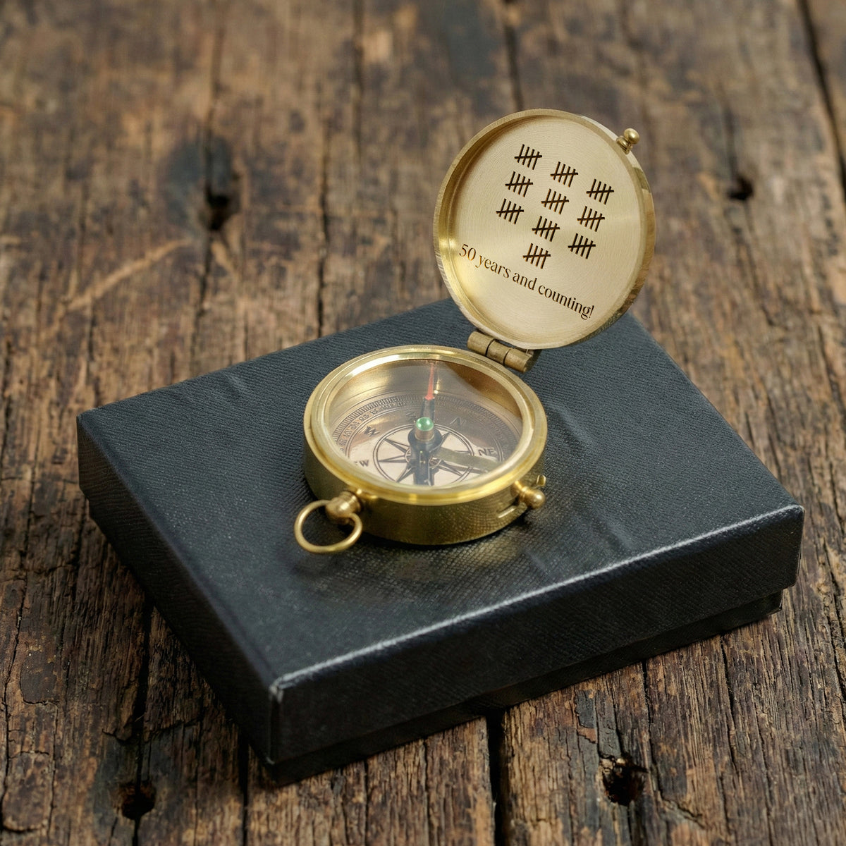 Personalized Engraved Bronze Compass - Handmade 50 years Anniversary Gift for Grandpa & Grandma | Custom Name, Date - Gpb20011