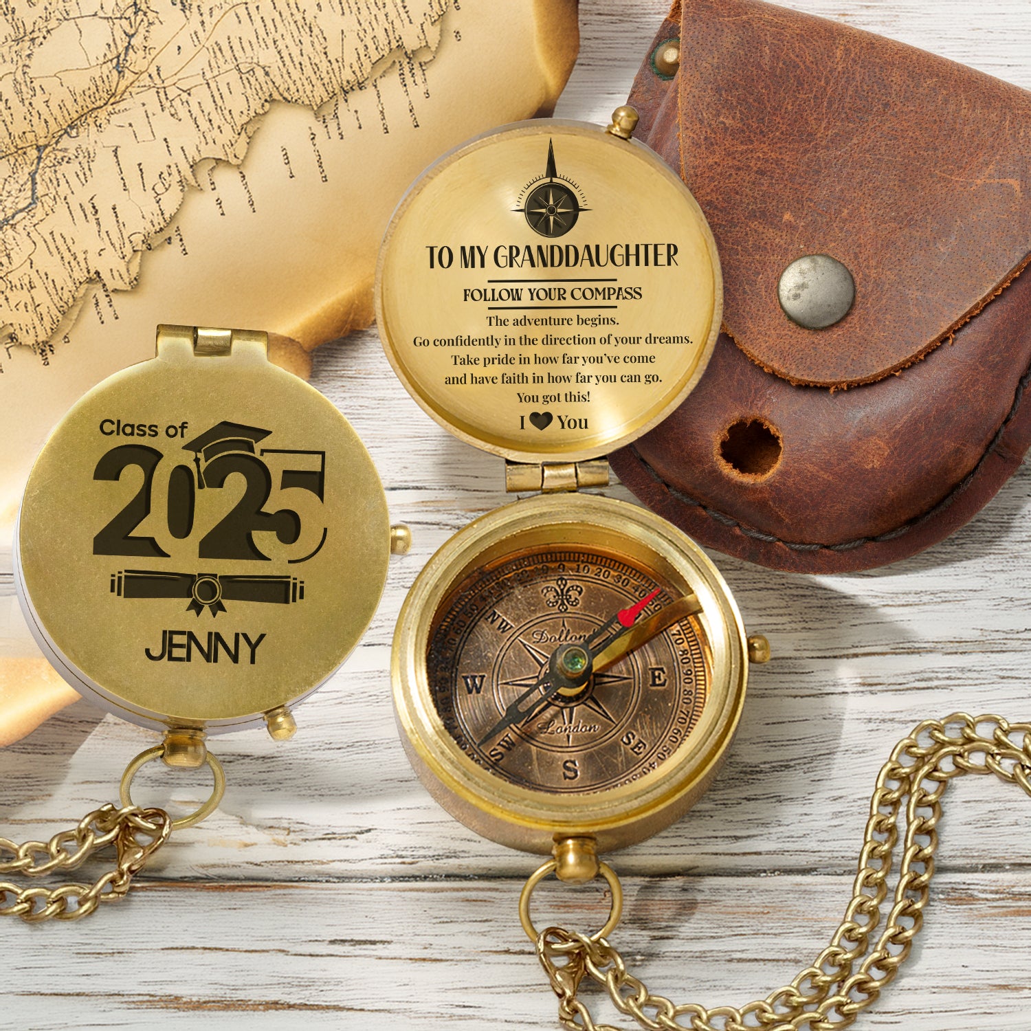 Kompass Geschenk Für Sohn – „To My Son Love Mom“, Aus Messing, Mit Lederetui & Kette