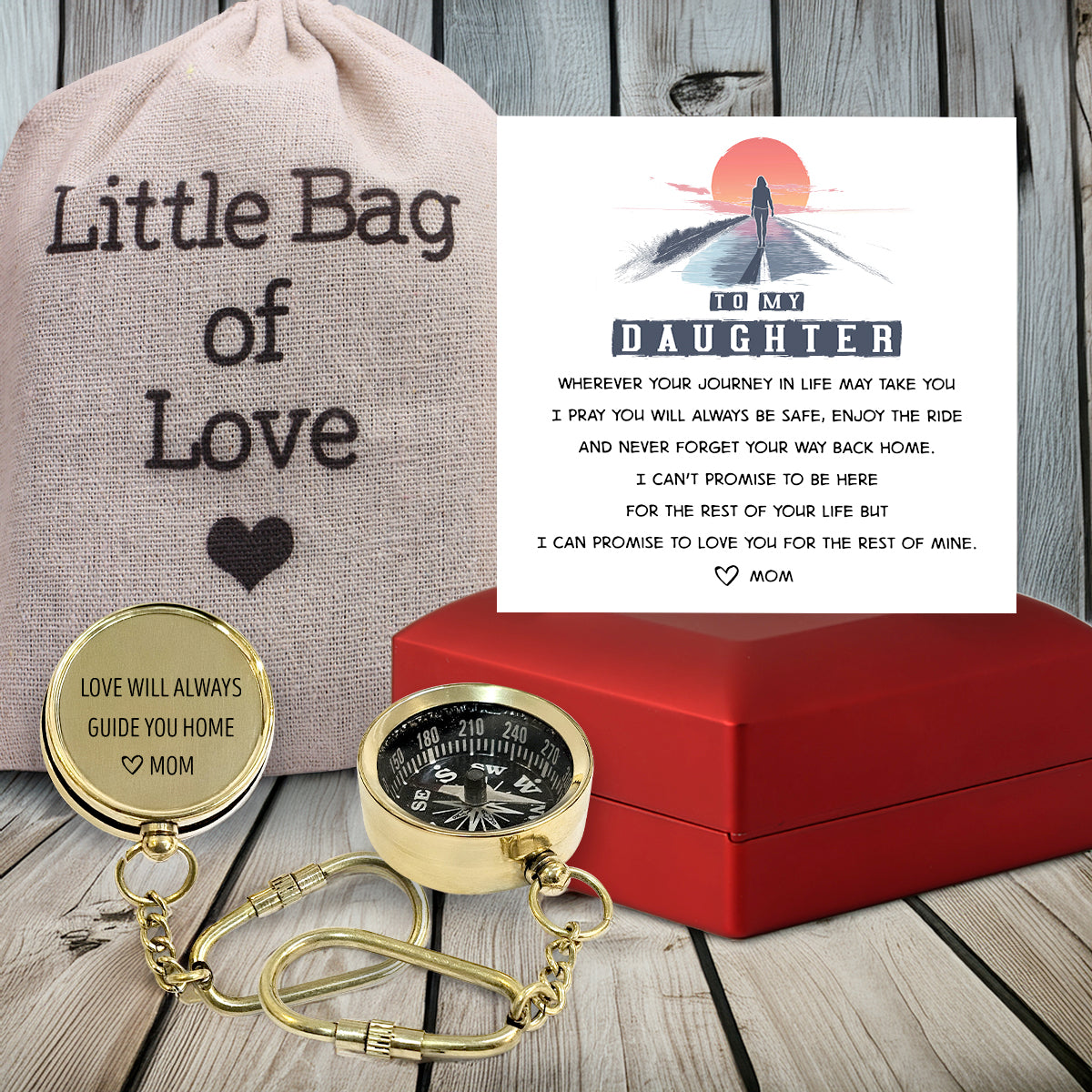 Personalized Brass Compass Keychain - Family - To My Daughter - From Mom - I Pray You Will Always Be Safe - Gkqj17002