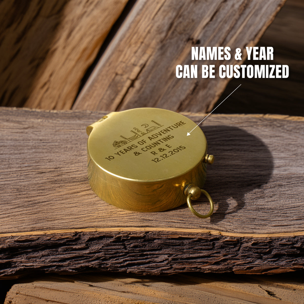Personalized Engraved Bronze Compass - Handmade 10 years Anniversary Gift for Couples | Custom Name, Date - Gpb26257