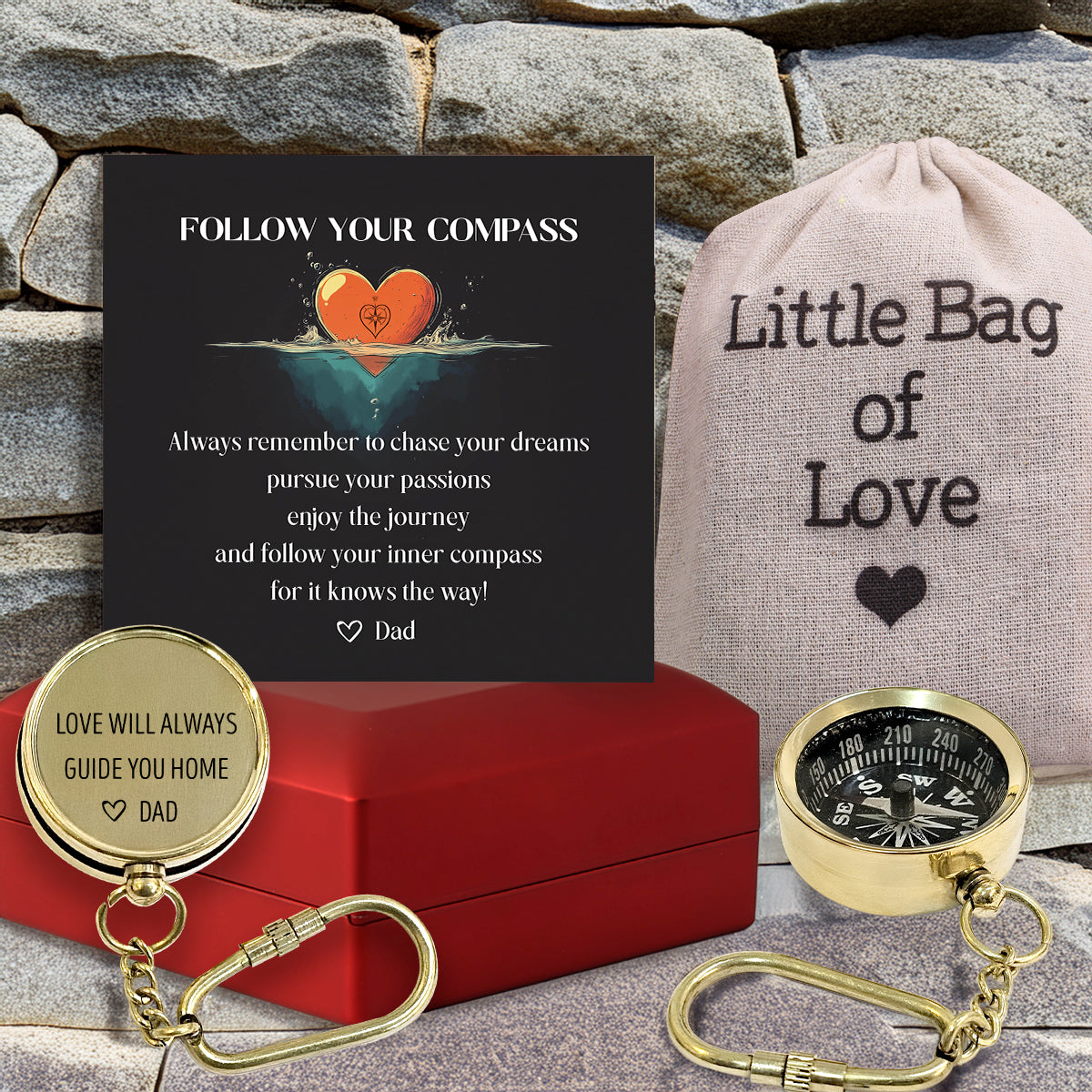 Personalized Brass Compass Keychain - Family - To My Daughter - From Dad - Always Remember To Chase Your Dreams - Gkqj17003