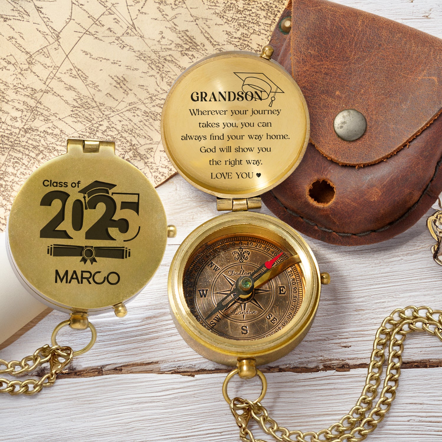 Personalized Engraved Compass - Family - To My Grandson - God Will Show You The Right Way - Gpb22019