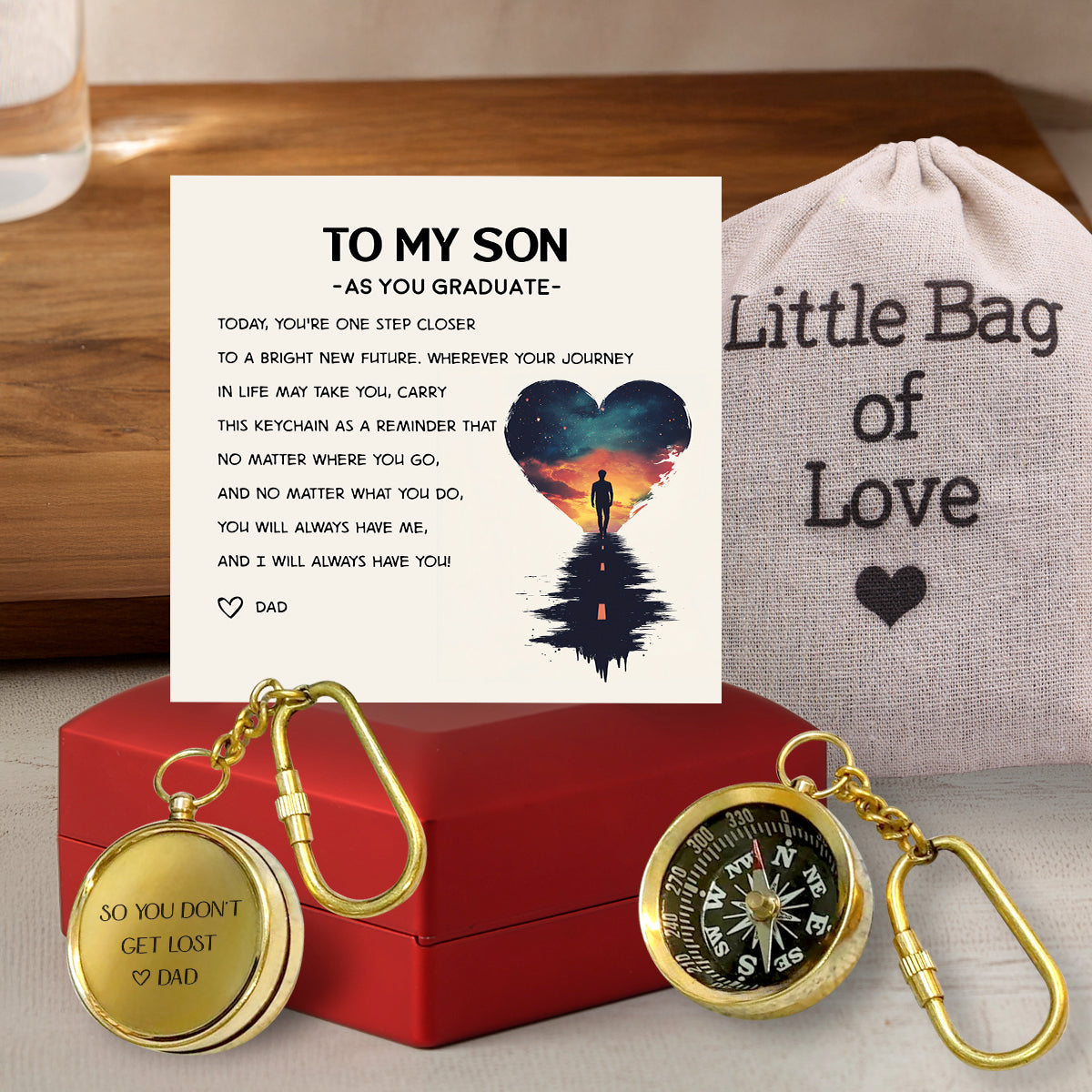 Personalized Brass Compass Keychain - Family - To My Son - From Dad - You're One Step Closer To A Bright New Future - Gkqj16001