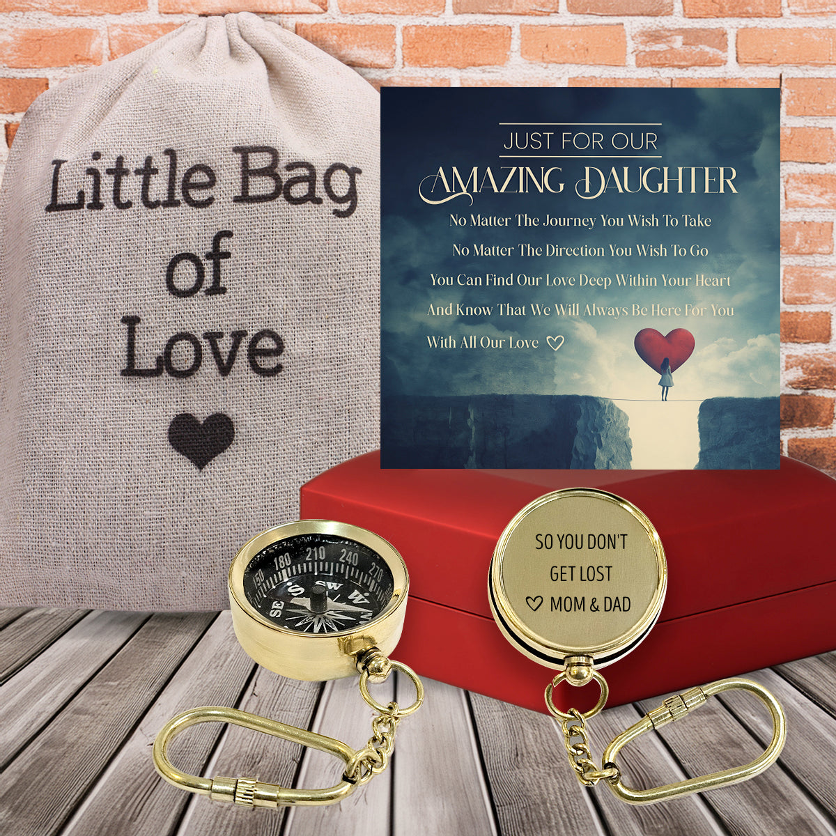 Personalized Brass Compass Keychain - Family - Just For Our Amazing Daughter - With All Our Love - Gkqj17005