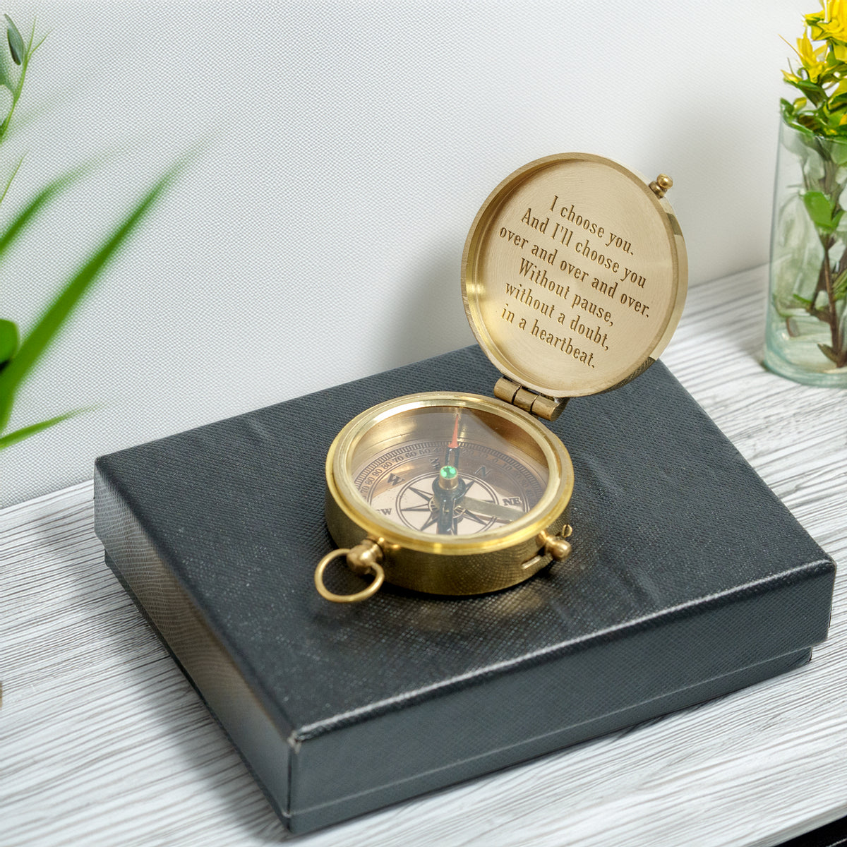 Personalized Engraved Bronze Compass - Handmade 10 years Anniversary Gift for Couples | Custom Name, Date - Gpb26253