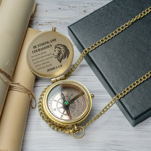 One Step with Faith, Forever Guided - Be Strong And Courageous - Baptism & Communion Compass + Free Personalized Communion Bag - Gpb16080