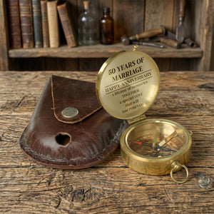 Personalized Engraved Bronze Compass - Handmade 50 years Anniversary Gift for Grandpa & Grandma | Custom Name, Date - Gpb20007
