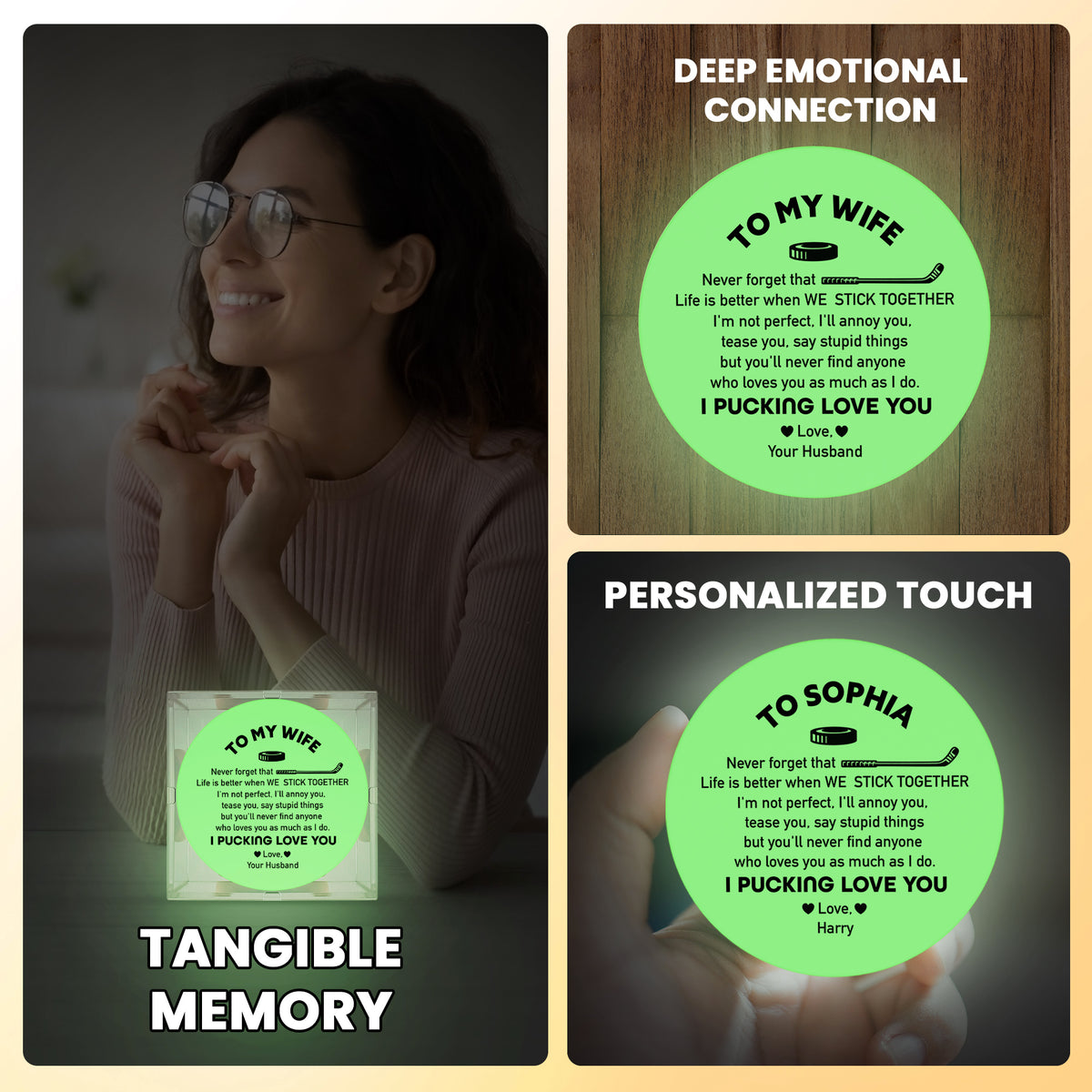 Personalized Hockey Puck - Hockey - To My Wife - Life Is Better When We Stick Together - Gai15011