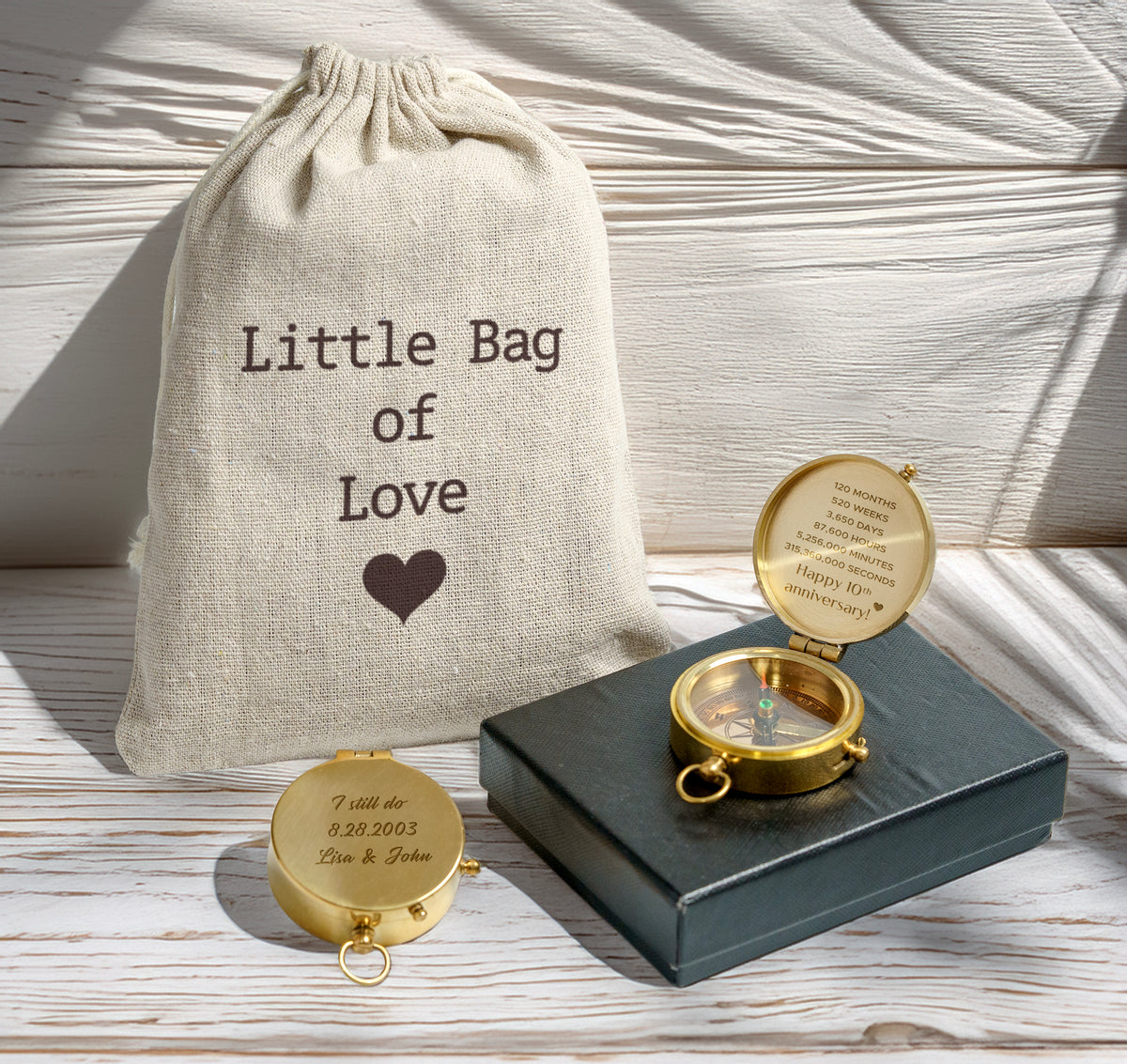 Personalized Engraved Bronze Compass - Handmade 10 years Anniversary Gift for Couples | Custom Name, Date - Gpb26248