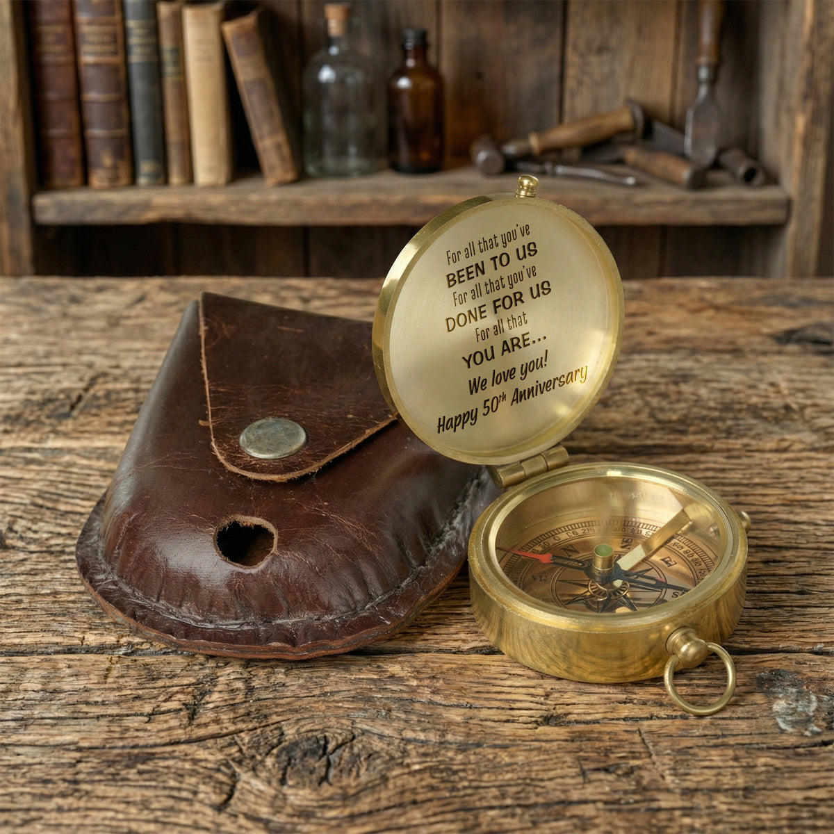 Personalized Engraved Bronze Compass - Handmade 50 years Anniversary Gift for Grandpa & Grandma | Custom Name, Date - Gpb20010