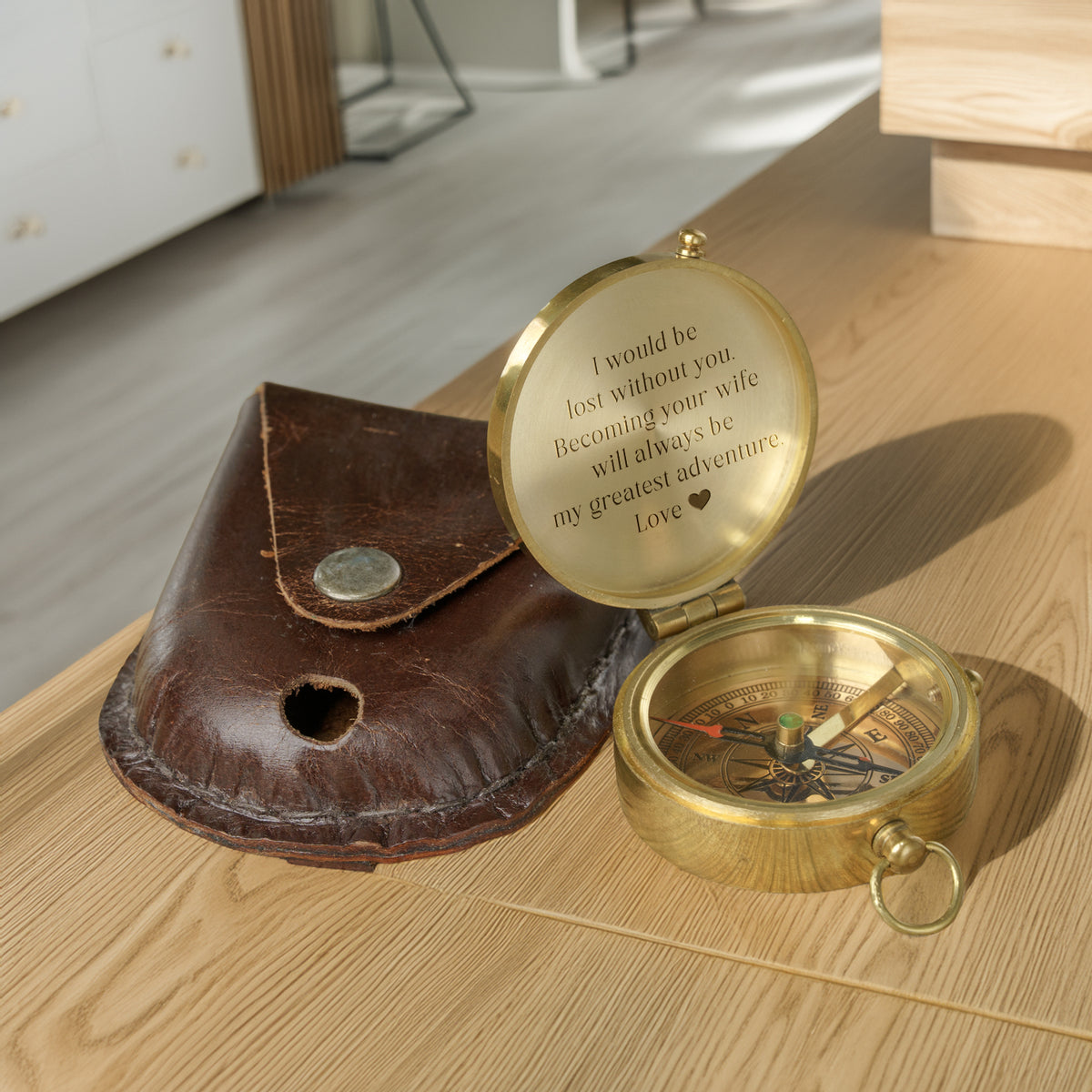 Personalized Engraved Bronze Compass - Handmade 7 years Anniversary Gift for Man | Custom Name, Date - Gpb26267