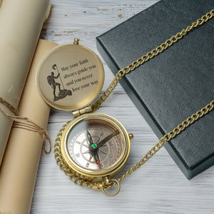 One Step with Faith, Forever Guided - May Your Faith Always Guide You - Baptism & Communion Compass + Free Personalized Communion Bag - Gpb16084