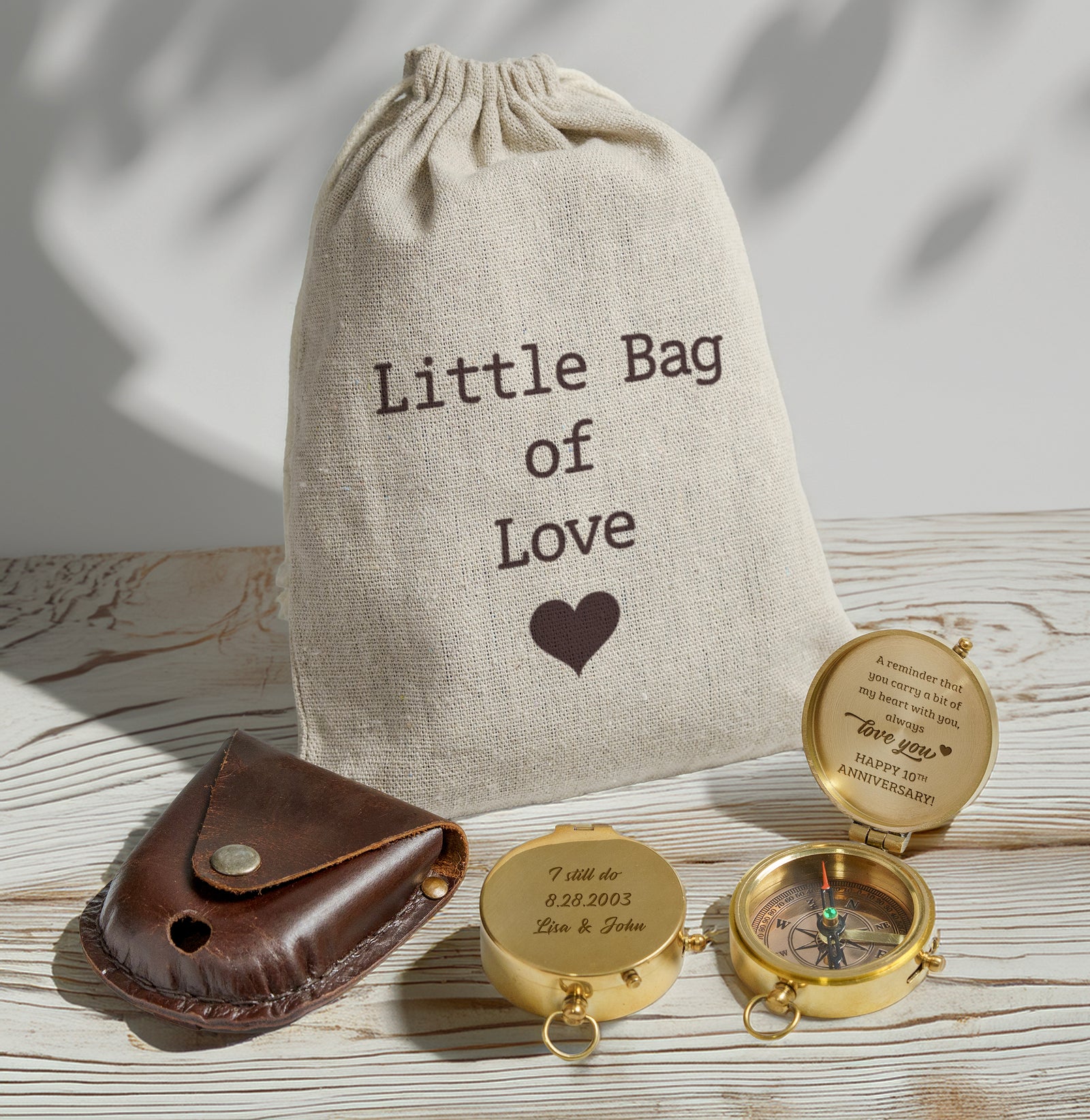 Personalized Engraved Bronze Compass - Handmade 10 years Anniversary Gift for Couples | Custom Name, Date - Gpb26249