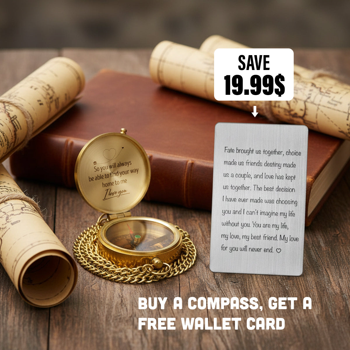 Personalized Compass Gift Romantic Gift For Couples, Long Distance Love, Valentine Gift For Husband & Wife - Gpb14002