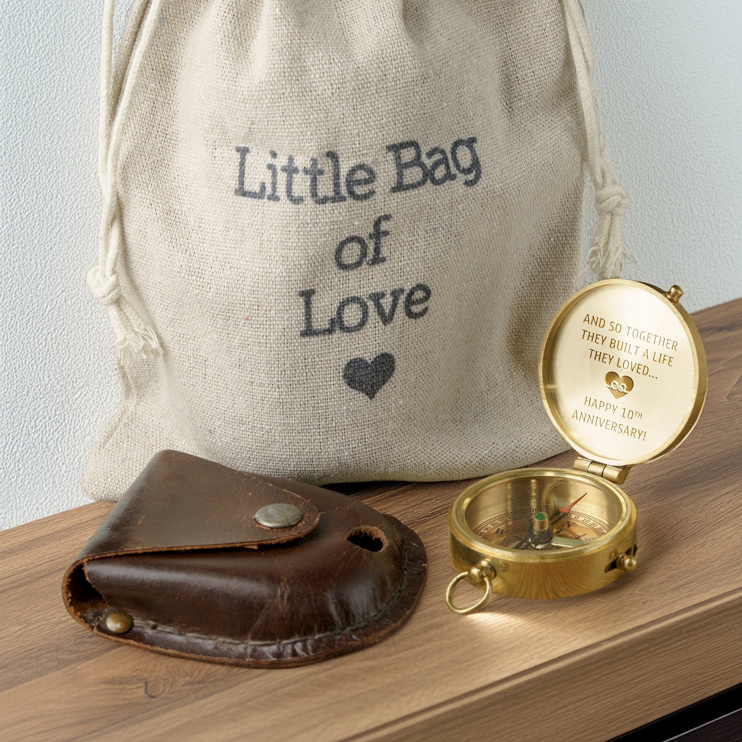 Personalized Engraved Bronze Compass - Handmade 10 years Anniversary Gift for Couples | Custom Name, Date - Gpb26252