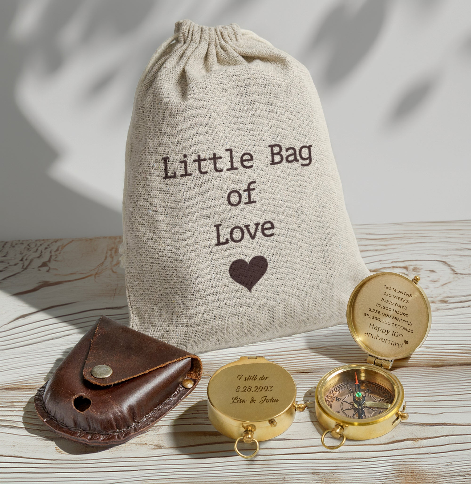 Personalized Engraved Bronze Compass - Handmade 10 years Anniversary Gift for Couples | Custom Name, Date - Gpb26248