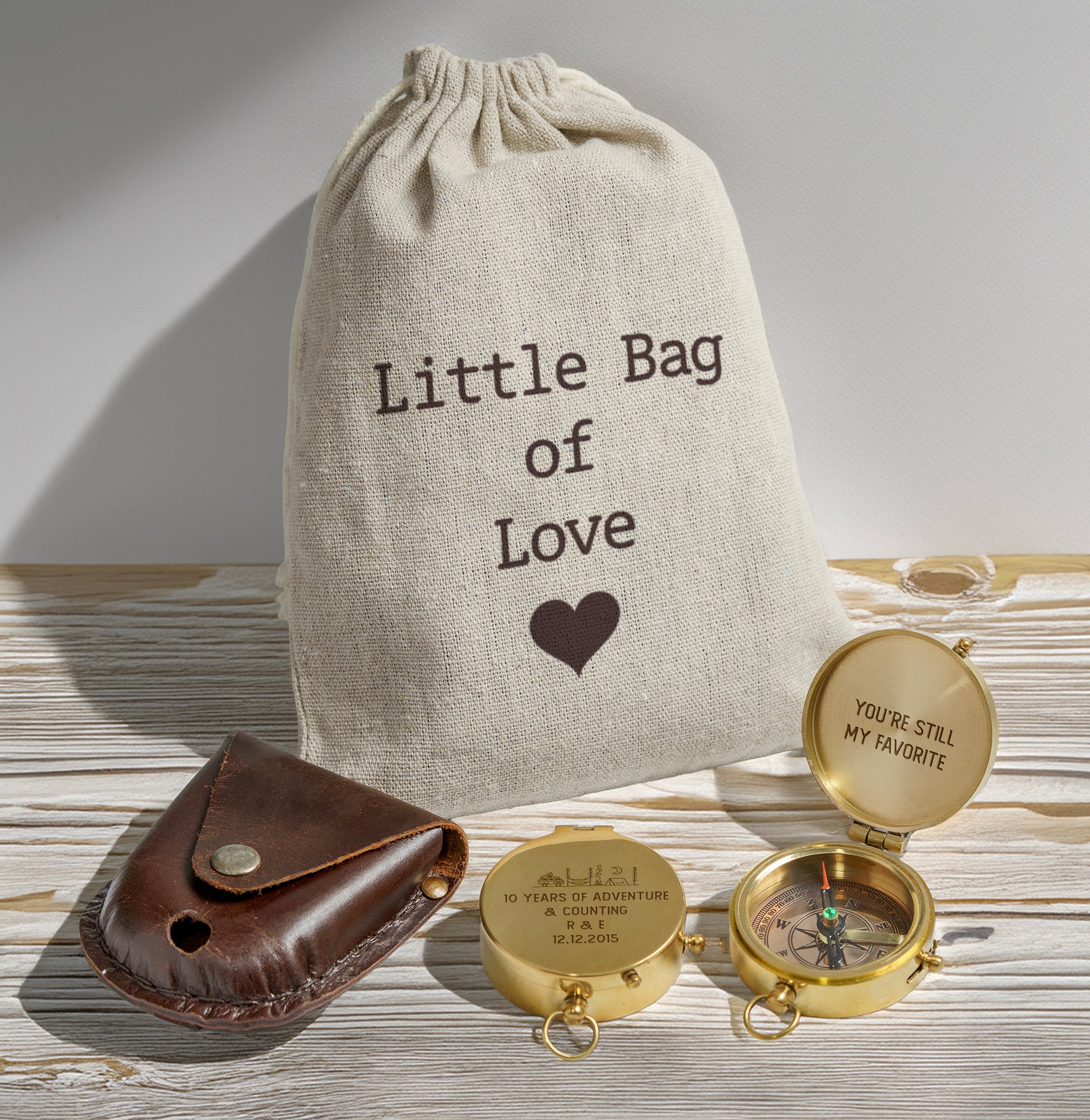 Personalized Engraved Bronze Compass - Handmade 10 years Anniversary Gift for Couples | Custom Name, Date - Gpb26257