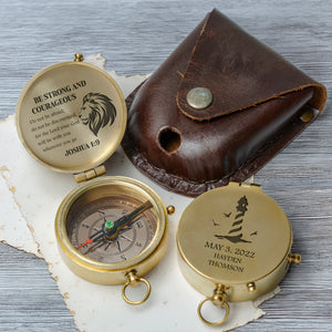 One Step with Faith, Forever Guided - Be Strong And Courageous - Baptism & Communion Compass + Free Personalized Communion Bag - Gpb16080