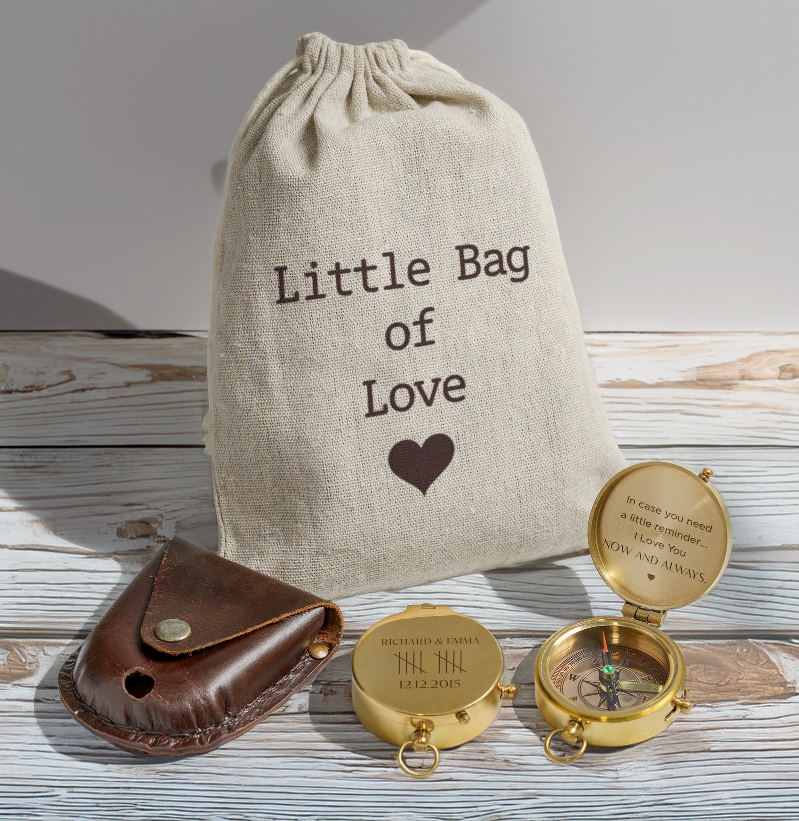 Personalized Engraved Bronze Compass - Handmade 10 years Anniversary Gift for Couples | Custom Name, Date - Gpb26250