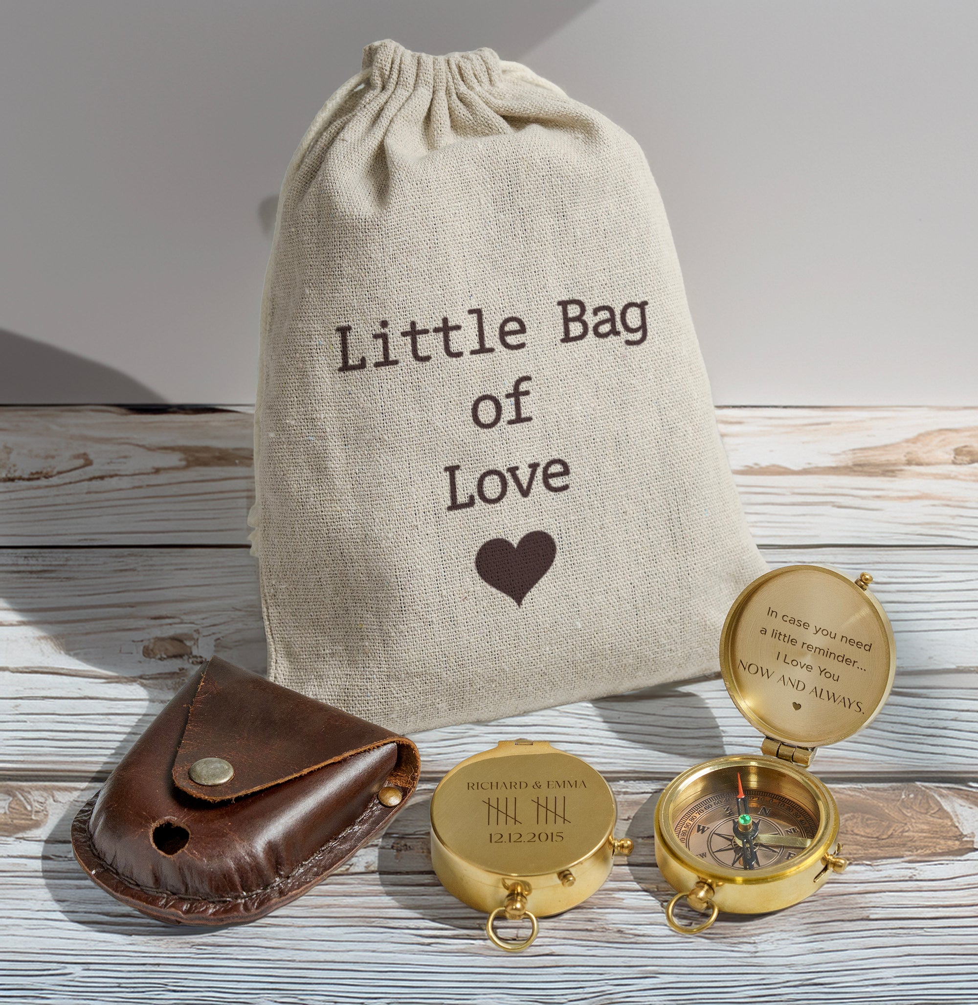 Personalized Engraved Bronze Compass - Handmade 10 years Anniversary Gift for Couples | Custom Name, Date - Gpb26250