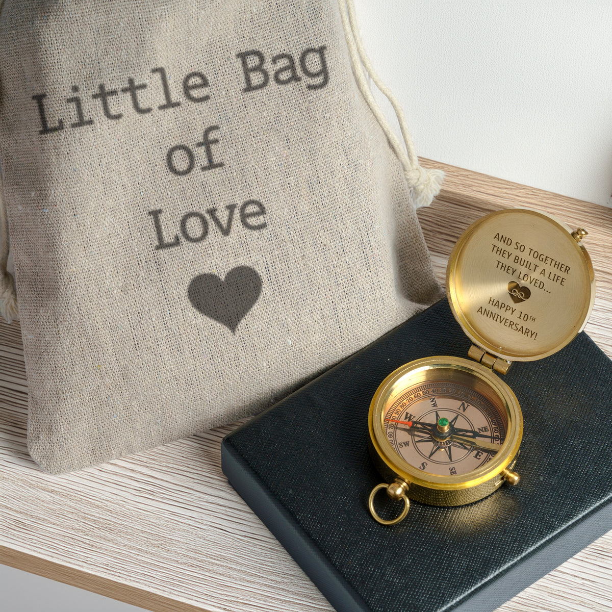 Personalized Engraved Bronze Compass - Handmade 10 years Anniversary Gift for Couples | Custom Name, Date - Gpb26252